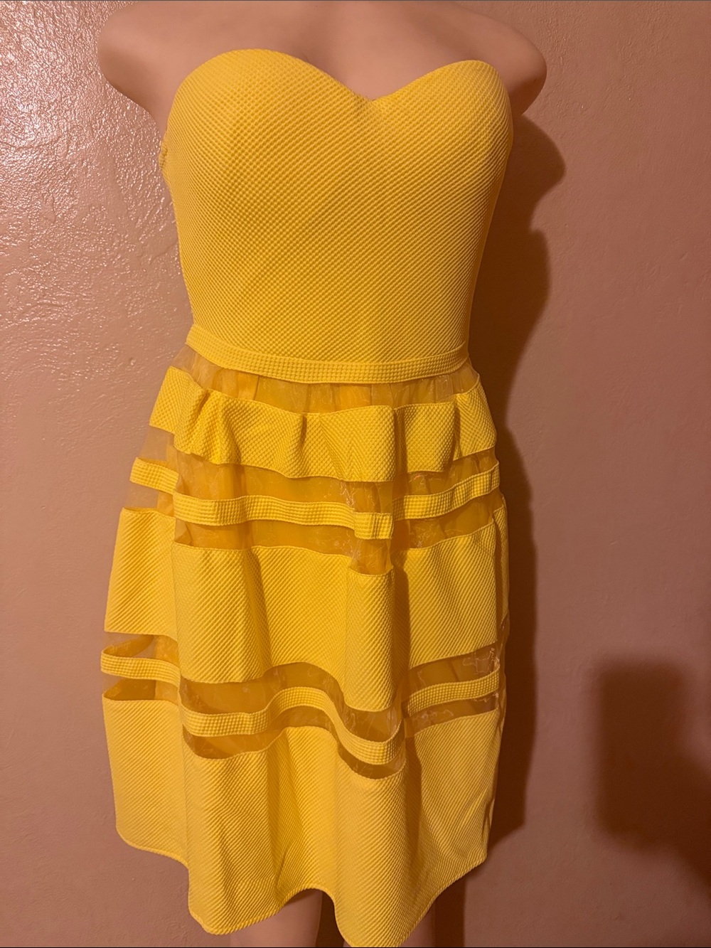 Cals Strapless Yellow Ruffled A-Line Dress